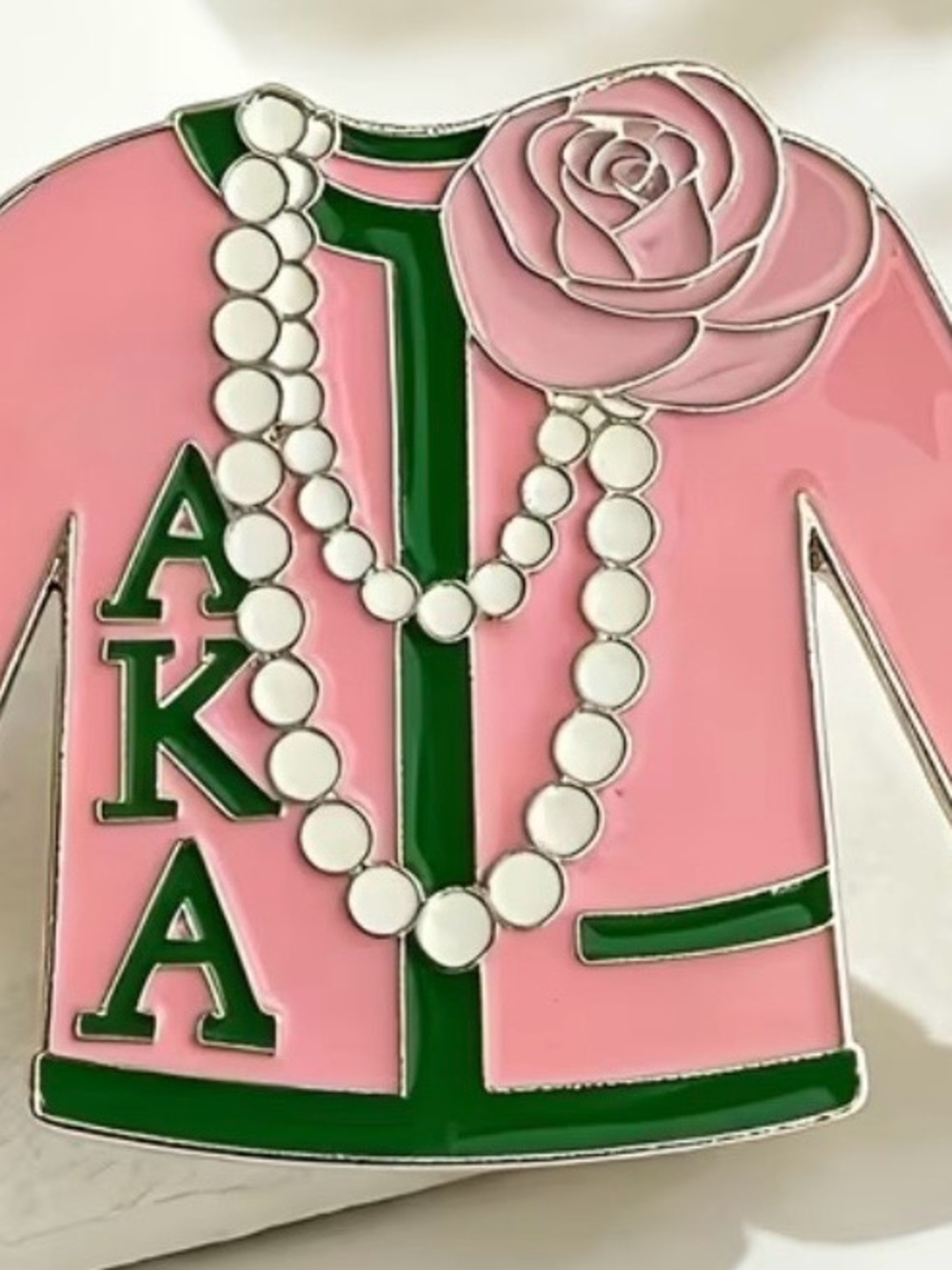 Set:: Pink and Green AKA Jacket Brooch with Pearl Motif and Bracelet.